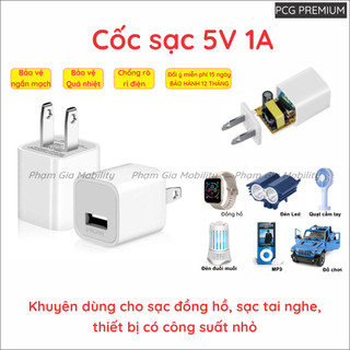 Cốc sạc (củ, đầu sạc) 5V 1A (công suất 5W) hàng tiêu chuẩn công ty - Bảo Hành 12 Tháng - Phạm Gia Mobility