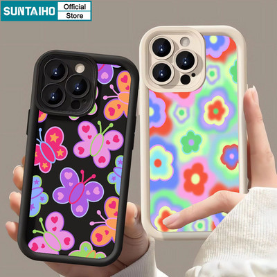 Suntaiho Đẹp Nhiều Màu Sắc Bướm Phong Cách Màu Đen Ốp Lưng Điện Thoại Silicon Mờ Mềm Chống Sốc Cho iPhone 11 12 13 14 15 16 Pro max IP 7 8 Plus Iphon X Xs XR Xs max
