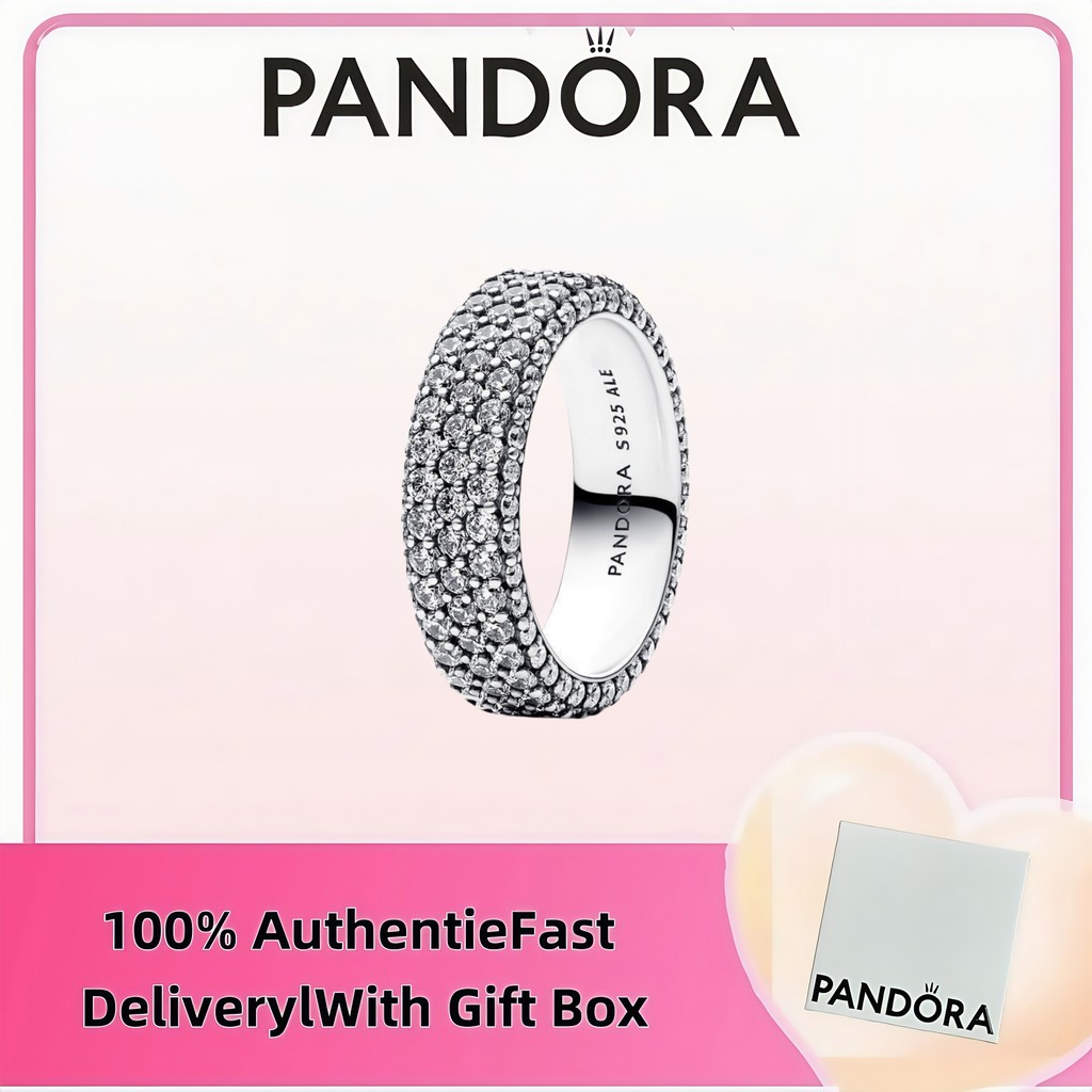 100% S925 bạc trang sức Pandora trang sức dành cho nữ Pandora Timeless Pavé Nhẫn ba hàng 192634C01