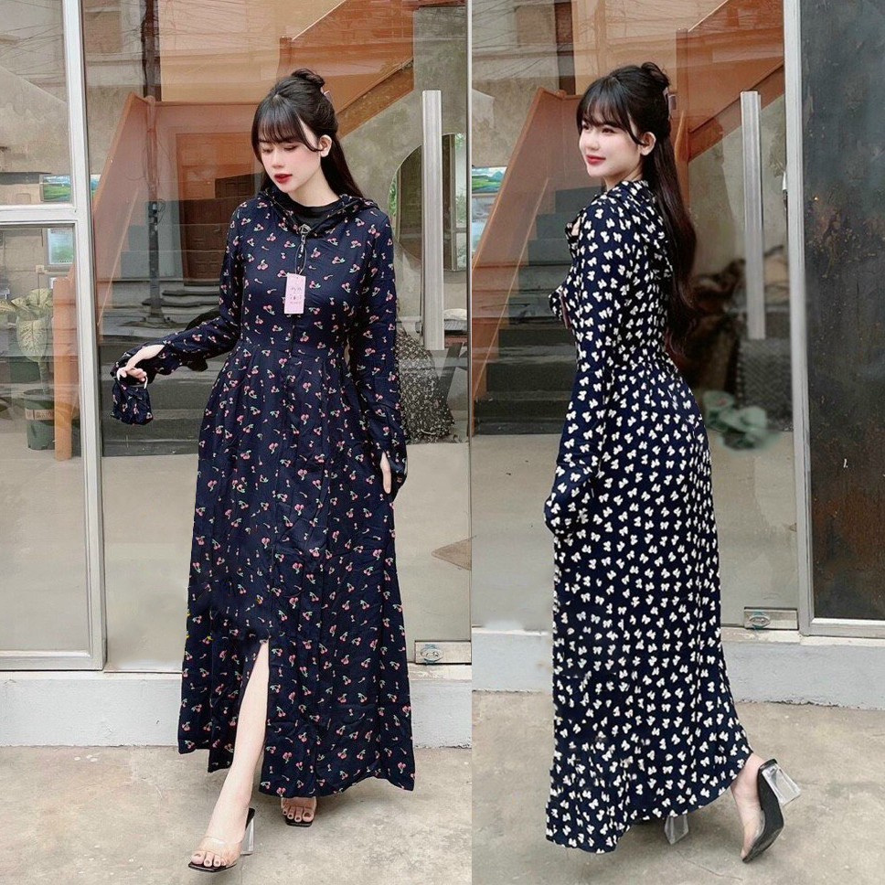 Áo chống nắng nữ toàn thân lanh nhung Nhật 2 lớp dáng xòe không xẻ sau dày dài kín chân - ao chong n