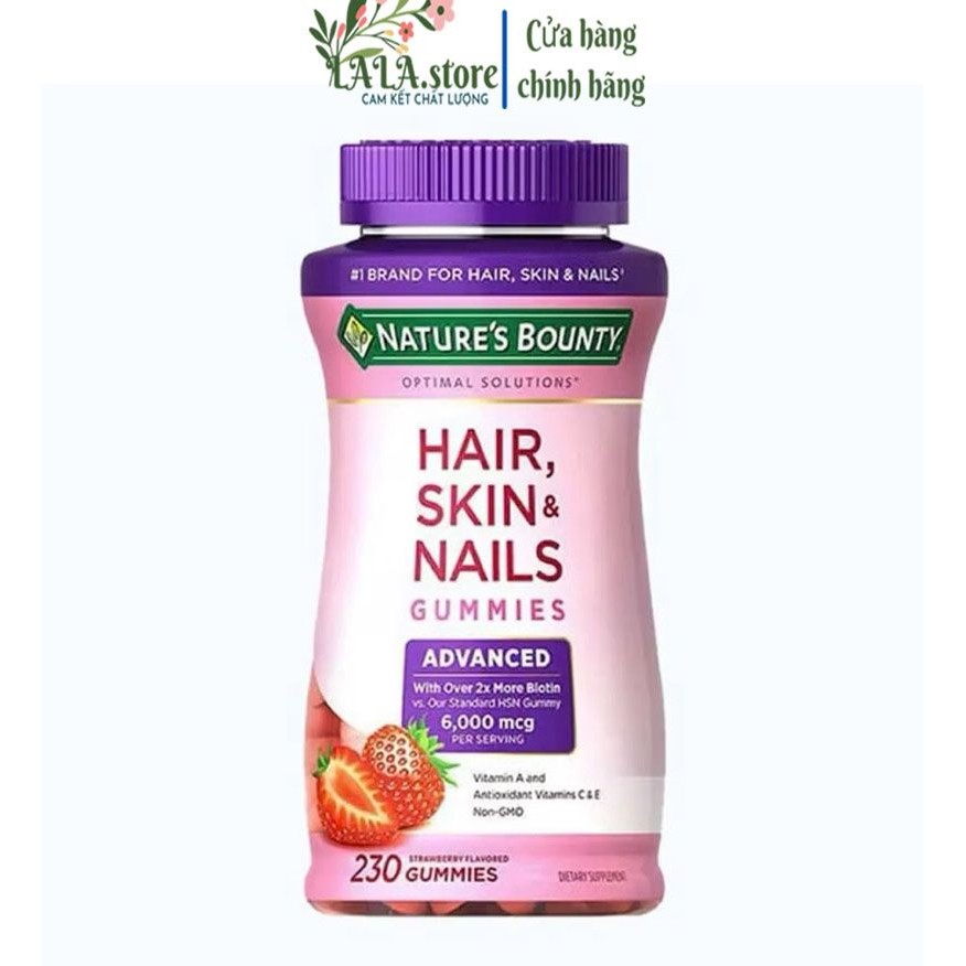 Kẹo dẻo bổ sung dưỡng chất Nature's Bounty Hair Skin Nails Gummies Advanced 6000mcg hộp 230 viên của