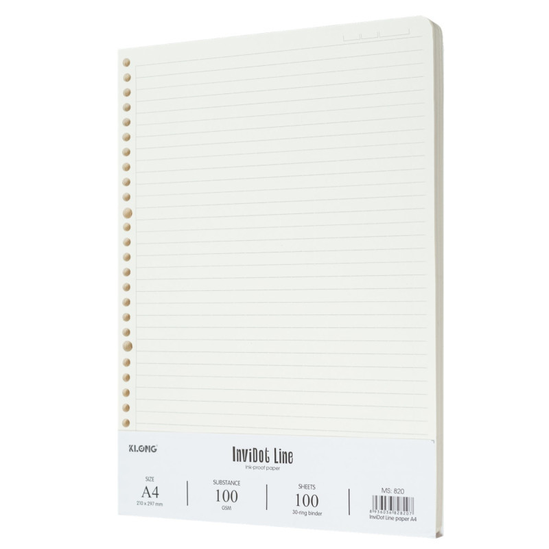 Ruột Sổ InviDot Line MS 820 KLONG A4 30 Lỗ 100 Tờ Kẻ Ngang Giấy 100gsm Mịn Dày Trắng Kem Tự Nhiên
