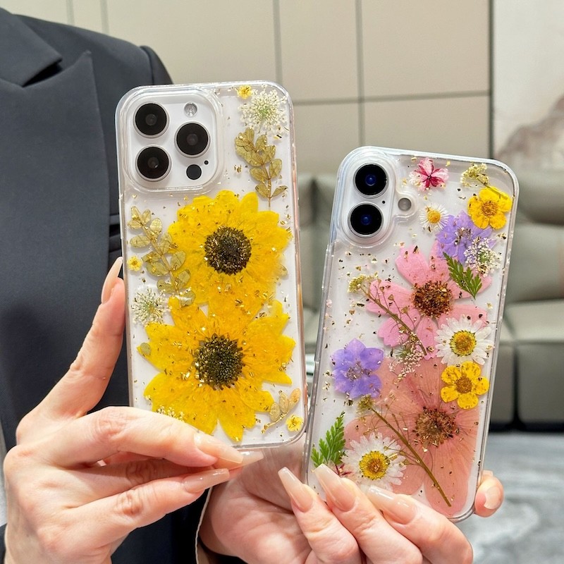 Hoa Khô Lấp Lánh Trong Suốt Ốp lưng iPhone 16 15 Pro Max 14 13 12 Pro Max 14 Plus Ốp Lưng Silicon Mề