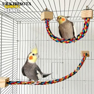 Urkibesota Đồ chơi cắn chim thú cưng, Đồ chơi dây bông màu vẹt bằng gỗ, Dây xích đu chim chắc chắn Giá đỡ xích đu Đồ chơi leo núi vẹt co giãn