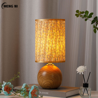 Meng NI Đèn ngủ Retro hạt gỗ Phòng ngủ gốm sứ sáng tạo Đèn ngủ xung quanh Đèn bàn Nhật Bản