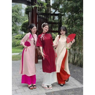  Áo Dài Cách Tân Bigsize Đón Tết Thiết Kế Nút Bọc Cổ Tròn Dáng Dài Nữ Cao Cấp Xinh Đẹp Sang Trọng Phù Hợp Đi Chơi 40-95kg 