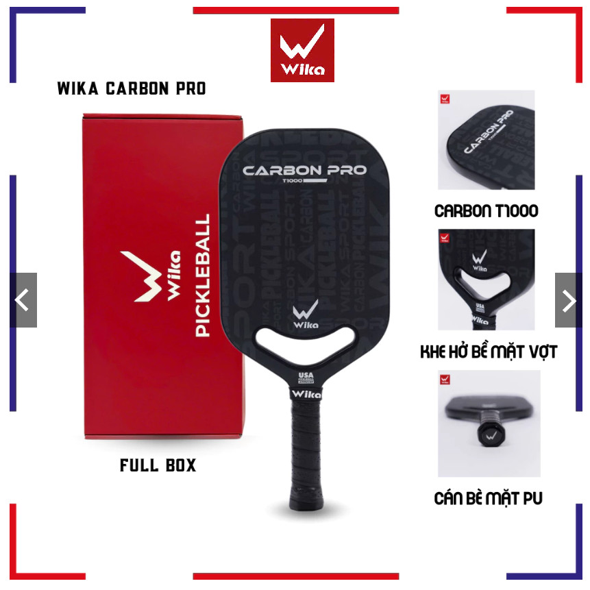 Vợt Pickleball Wika Carbon Pro Chính Hãng, Vợt Đánh Pickleball Carbon T1000 Trọng Lượng Nhẹ