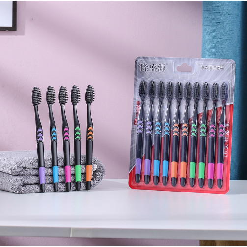  Bộ 10 bàn chải than hoạt tính lông mềm bàn chải đánh răng người lớn vệ sinh răng miệng 