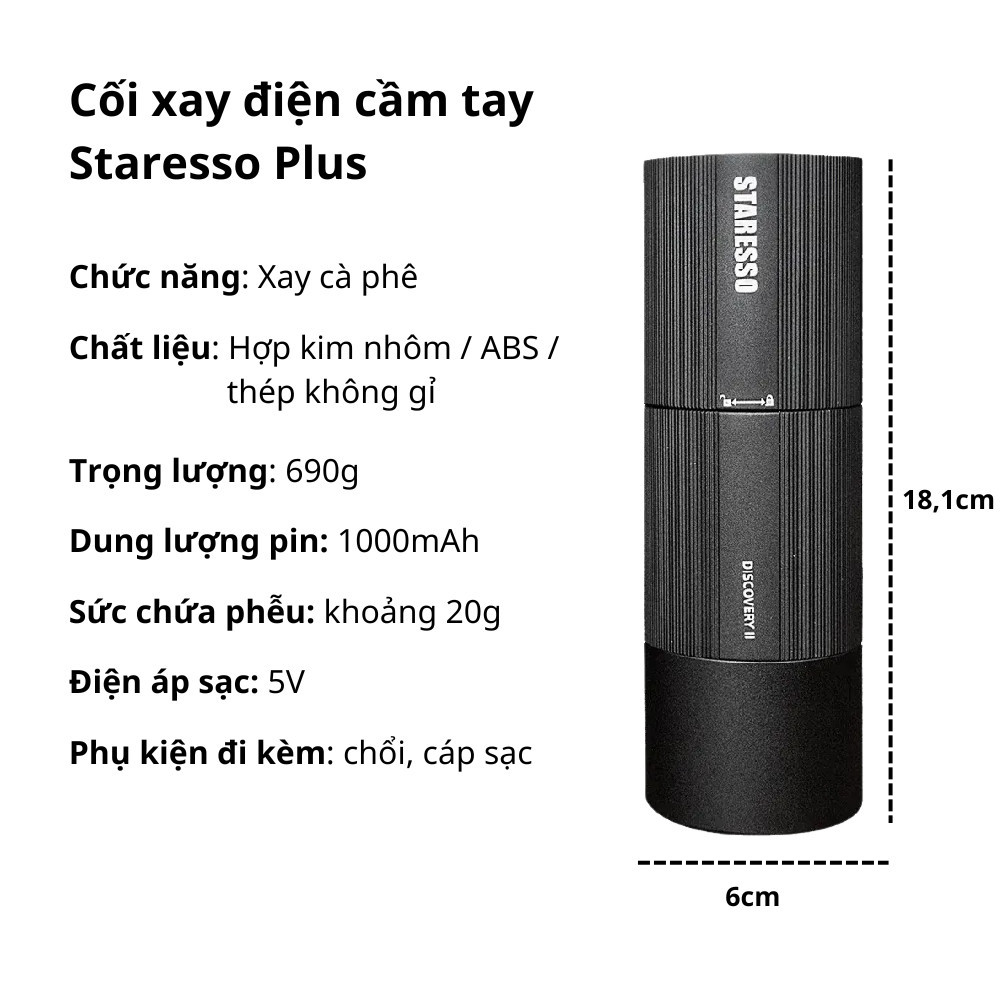 Cối xay cà phê STARESSO PLUS 2025 chính hãng máy xay cafe mini espresso tại nhà và đi du lịch (Dùng 