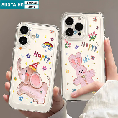 Suntaiho Thỏ Dễ Thương Voi Nhiều Màu Sắc Hạnh Phúc Trong Suốt Ốp Điện Thoại TPU Mềm Cao Cấp Chống Sốc Cho iPhone 11 12 13 14 15 16 Pro max IP 7 8 Plus Iphon X Xs XR Xs max