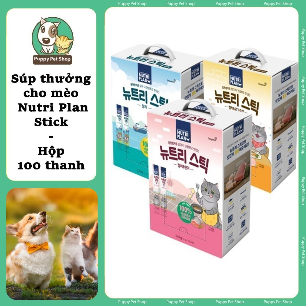 [Hộp 100 thanh 14g] Súp thưởng cho mèo NUTRI PLAN Stick, Súp thưởng hỗn hợp hoàn chỉnh cho mèo