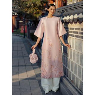  Áo Dài Nữ Tết JOVEN Đào Phấn Tay Loe Lửng Tà Áo Được Đính Hoa Hồng Và Hạt Đá Sang Trọng Quý Phái  KHÔNG KÈM QUẦN  