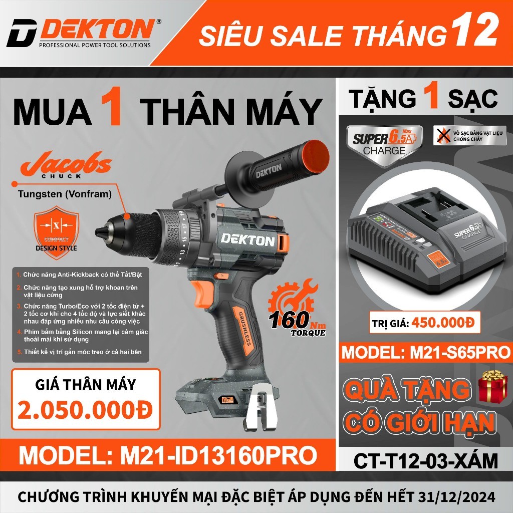 Máy Khoan 3 Chức Năng 160n.m Dekton M21-ID13160Pro Chính hãng GIÁ TỐT
