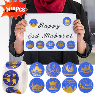 500 Cái / cuộn Eid Series Moon Castle Họa Tiết Tròn Lable Miếng Dán - Ramadan Hộp Quà Phong Bì Trang Trí Niêm Phong Decal