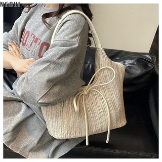 FOREVER LENGRUI Túi Rơm Thời Trang Mùa Xuân Nơ Trang Trí Túi Đeo Vai Pu