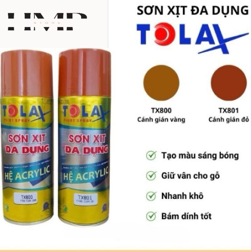 Sơn Xịt Màu Cánh Gián Vàng TX800, Cánh Gián Đỏ TX801 TOLAX
