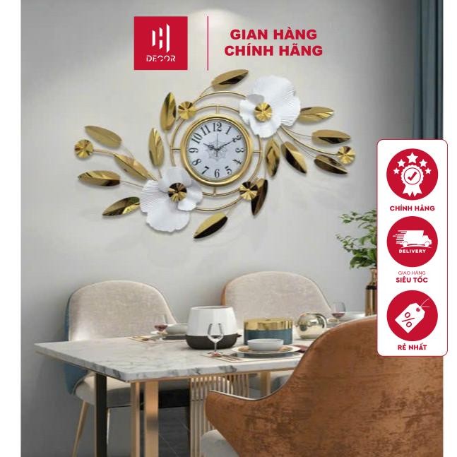 Đồng hồ treo tường trang trí hoa lá mang đến tài lộc may mắn, quà tân gia -  HDecor