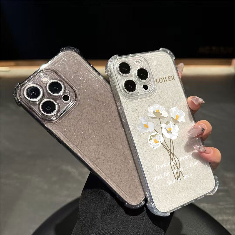 Ốp lưng trong suốt lấp lánh chống sốc có họa tiết hoa cho Iphone 11-16 Bình thường đến Pro max 14-16