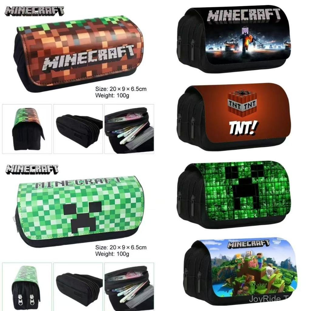 Ốp lưng Minecraft Creeper Pencil – Túi đựng văn phòng phẩm bằng vải Canvas dung tích lớn có khóa kéo