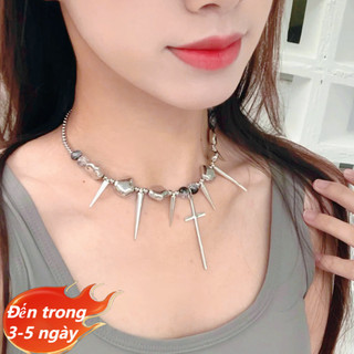 [3-5 ngày đến] 1 / 2 Vòng cổ đinh tán Gothic Punk | Dây chuyền cổ có thể điều chỉnh bằng thép không gỉ cho các bữa tiệc buổi hòa nhạc | Edgy Trang sức thay thế Bạc