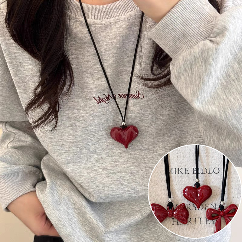 Ahellogirl Nơ Đỏ Trái Tim Vòng Cổ Phong Cách Hàn Quốc Thời Trang Cao Cấp Phụ Kiện Vòng Cổ Nữ