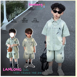 Set đồ cho bé trai, Bộ đồ jean tay cộc phối vẩy sơn (  từ 13kg -45kg )  cá tính năng động SB1