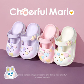 Cheerful Mario 4 -12 tuổi dép phiên bản trẻ em tình yêu xinh đẹp cầu vồng ngôi sao & mèo con bé gái dép công chúa