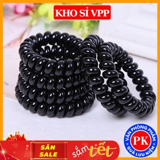 Dây buộc tóc lò xo màu đen, dây cột tóc đen trơn lò xo xoắn, chun buộc tóc, phụ kiện tóc E2001