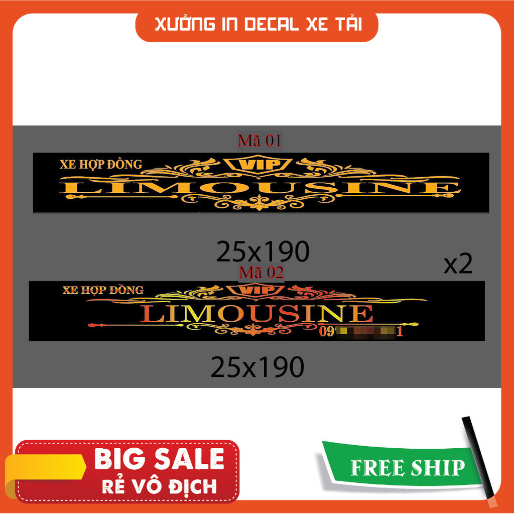 Tem decal Limousine dán xe khách, xe du lịch.Tem dán đầu xe. Tem Limousine ( SL: 1 Tem )