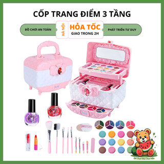 Hộp Trang Điểm Công Chúa 3 Tầng Màu Hồng Cao Cấp – Đủ Dụng Cụ An Toàn Cho Bé – Đồ Chơi Nhà Dưa Hấu