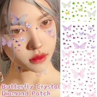 Ice Transparent Aurora Mesh Butterfly Diamond Sticker - Đề can hình xăm kim cương giả nơ giả tưởng - Trang trí nghệ thuật DIY - Tự dính, Chống thấm nước - Miếng dán mặt trang điểm
