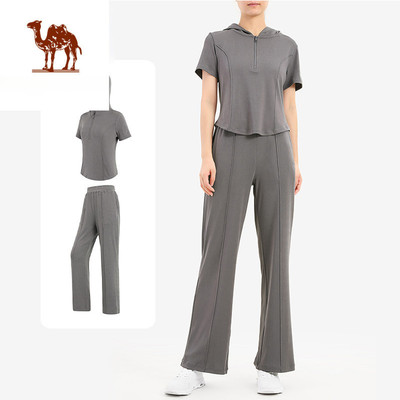 Bộ đồ thể thao thông thường CAMEL CROWN  dành cho nữ Quần ống rộng tay ngắn dài cao Bộ hai mảnh