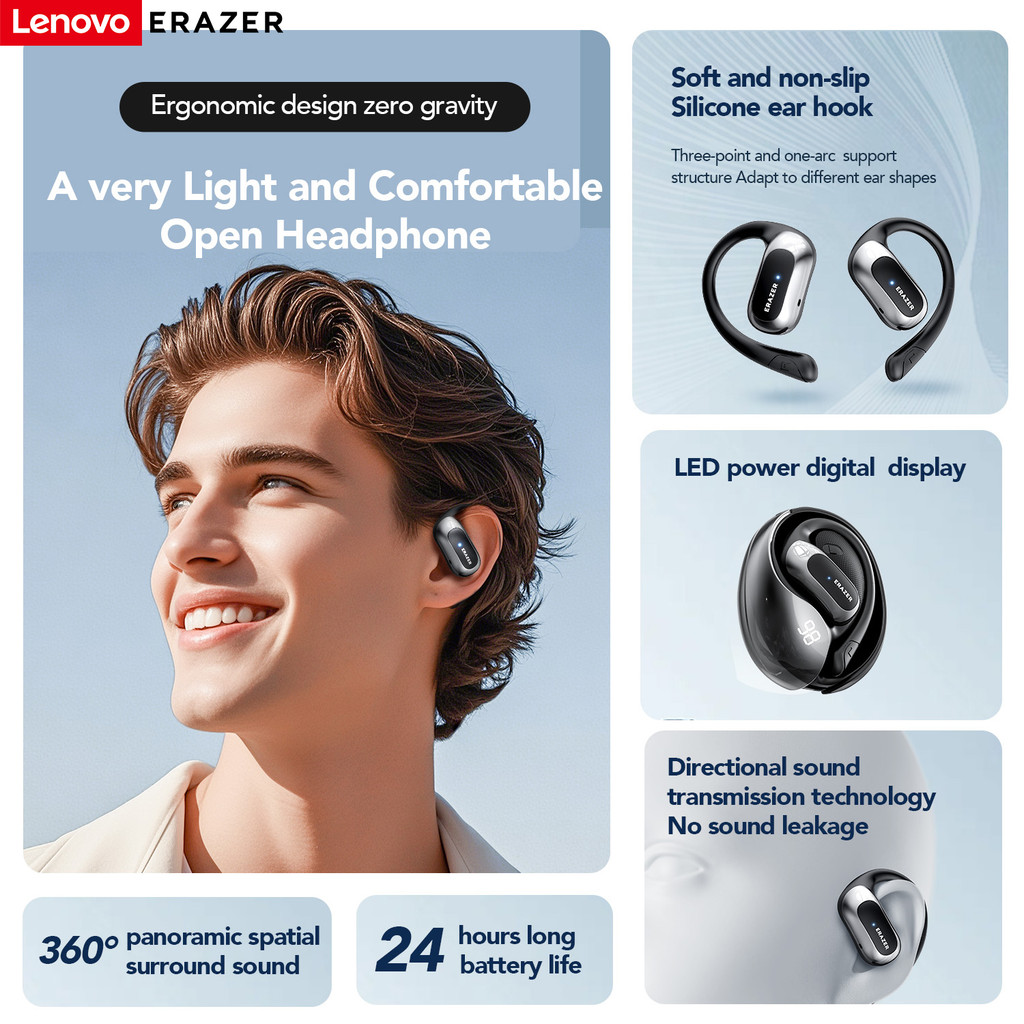 Lenovo Erazer X5 Tai Nghe Bluetooth Dịch Tai nghe Bluetooth 5.4 OWS Tai nghe thể thao IPX5 không dây có Mic Âm thanh mạnh mẽ | BigBuy360 - bigbuy360.vn