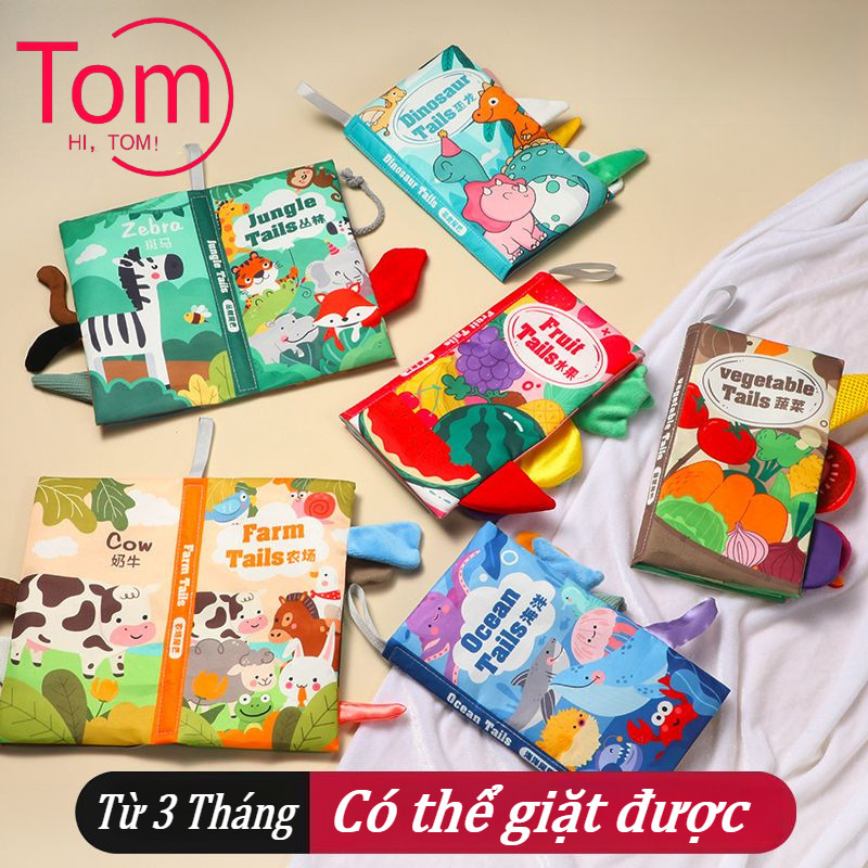 Sách Vải Đuôi Động Vật Song Ngữ,Sách vải cho bé có đuôi Sách mềm Giáo dục sớm Khai sáng Đồ chơi