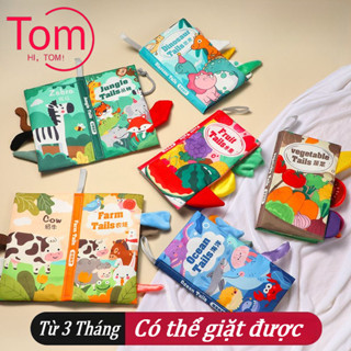 Sách Vải Đuôi Động Vật Song Ngữ,Sách vải cho bé có đuôi Sách mềm Giáo dục sớm Khai sáng Đồ chơi