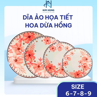 [Giá Xưởng] Dĩa Tròn Ảo Sứ Hoa Dừa Hồng – Họa Tiết 4D Nổi Bật, Sang Trọng, Bền Đẹp