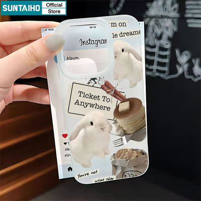 Suntaiho Dreamy Bunny and Dessert Pattern Ốp điện thoại TPU Clear Matte Soft Premium Vỏ chống sốc cho iPhone 11 12 13 14 15 16 Pro max IP 7 8 Plus Iphon X Xs XR Xs max