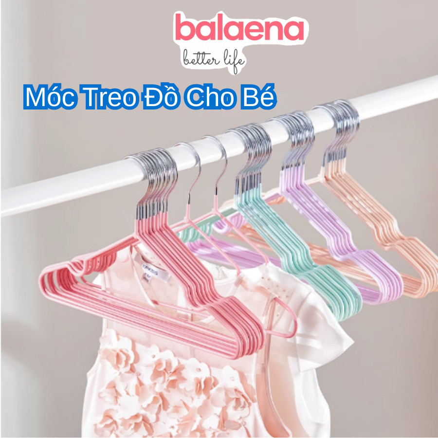 Combo 10 Móc treo quần áo bọc silicone trẻ em chống trượt, nhiều màu pastel