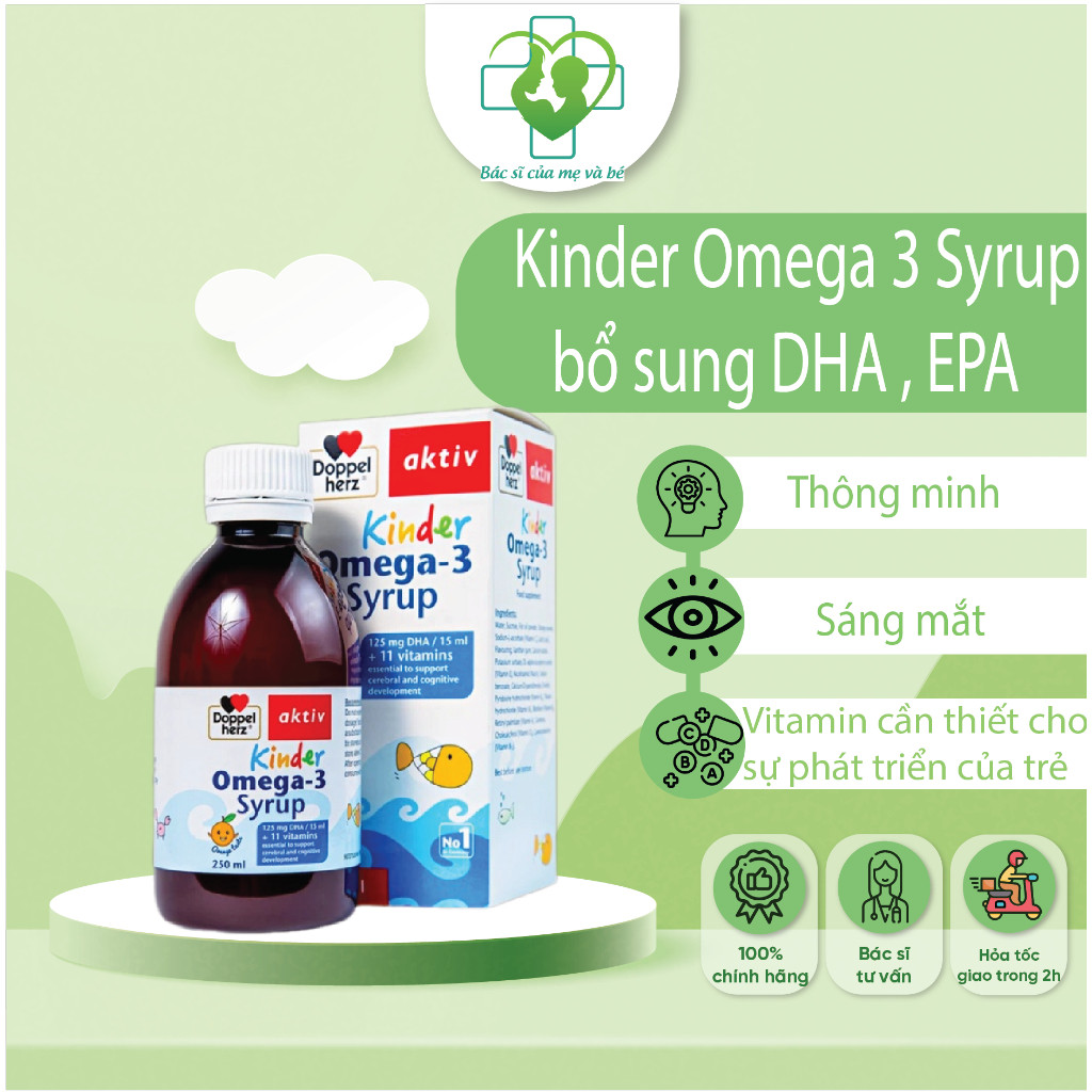 [TPCN Nhập Khẩu] Siro hỗ trợ phát triển não bộ và thị lực cho bé Doppelherz Aktiv Kinder Omega-3 Syr