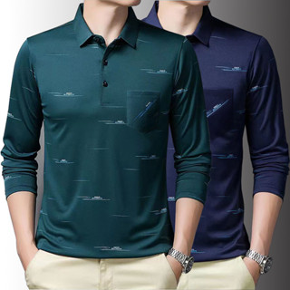 JN Người Cao Tuổi Trung Niên Áo Thun Nam Dài Tay Áo polo Áo Sơ Mi Túi Thật Áo Thun Trung Niên S