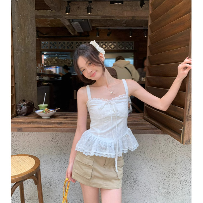 (ẢNH THẬT) Áo hai dây Yummy  phối ren bèo vintage tiểu thư, Áo croptop nữ trẻ trung A76 | BigBuy360 - bigbuy360.vn