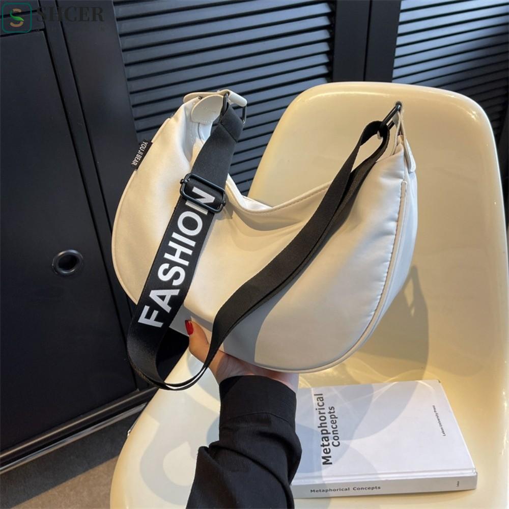 Túi vải ZHER Gyoza, Túi đeo chéo nửa mặt trăng màu trơn Nylon, Ví đựng tiền xu Ins Hàn Quốc Dung tíc