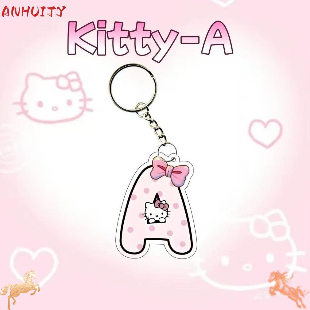 Móc chìa khóa ANHUITYJ, Nhẫn chìa khóa chữ cái tiếng Anh Hello Kitty, Túi hoạt hình chống thất lạc D