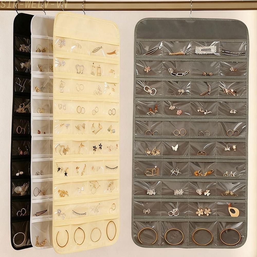 {WELV}80 Grid Wall Hanging Jewelry Organizer Bag for Earrings Necklaces Watches