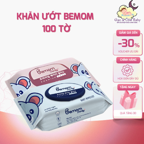 Khăn Ướt Bemom Purity+ Hàn Quốc 100 Tờ Không Mùi Dập Nổi 3D Siêu Dày 1kg Cho Bé Sơ Sinh - Gạo Cốm Ba