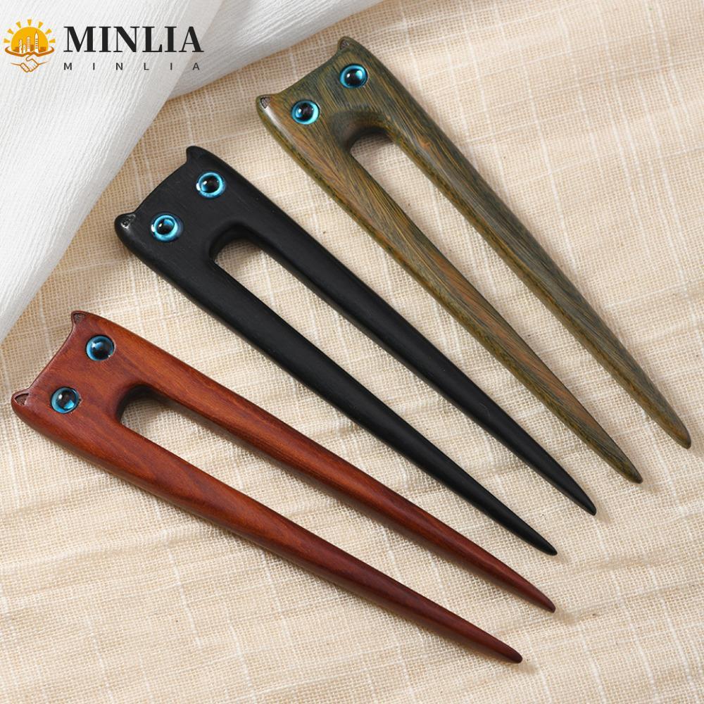 MINLIA Blackwood Kitty Hair Stick, Kẹp tóc mèo gỗ đàn hương cổ điển, Phụ kiện trang sức sáng tạo Nif