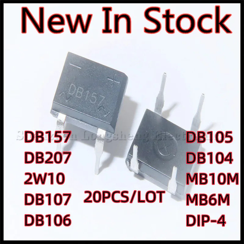 20 Cái / lốc MB6M MB10M DB104 DB105 DB106 DB107 2W10 DB207 DB157 DIP-4 Cầu Chỉnh Lưu Cầu Ngăn Xếp Cò