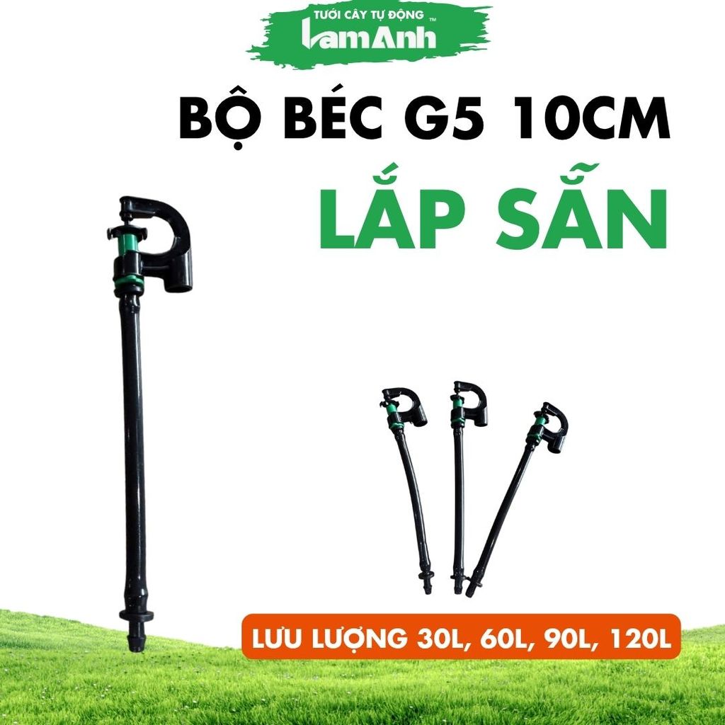 Bộ Béc Tưới Cây G5 Cải Tiến + 10cm Ống LDPE 5mm x 7mm + Đầu Nối 6mm, Béc Phun Mưa Tại Gốc - Tưới LA