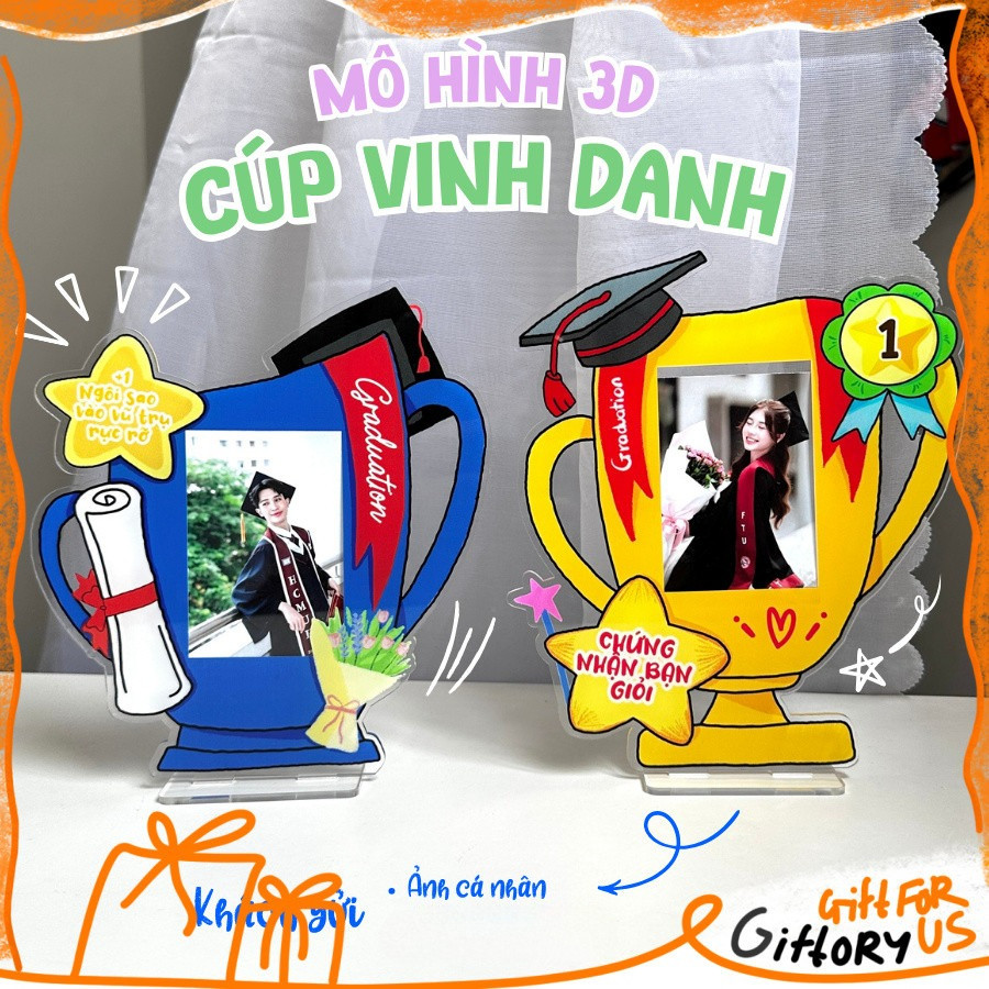 V2 Cúp Vinh Danh mica đựng ảnh 6x9, thẻ card, quà tặng Tốt nghiệp, tình yêu, truyền động lực trang t