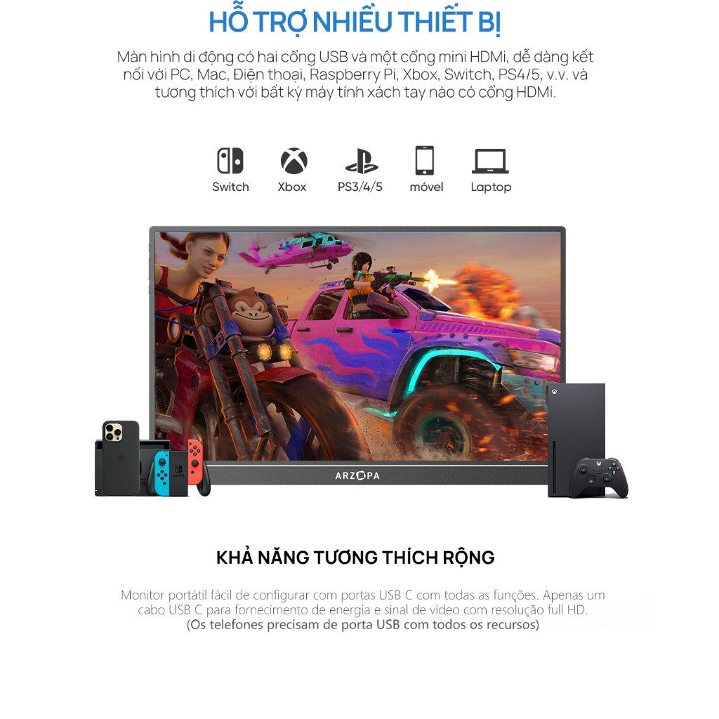 Màn Hình Di Động ARZOPA Z1FC 16.1" 144Hz IPS FHD | 106% sRGB | USB-C HDMI | Chính Hãng | Hỏa Tốc | BigBuy360 - bigbuy360.vn